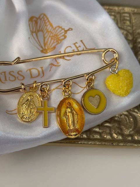 Miss DJ Angel - Wholesale Brooch - Ex-voto brooch, religious medal brooch, lucky charm pin brooch, handmade cross and miraculous virgin with love.4