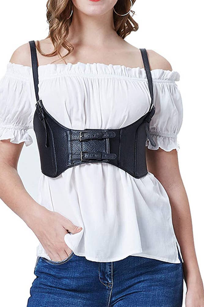 UNISHE - Wholesale Corset - Women's - Spaghetti Buckle Leather Corset YDL0236