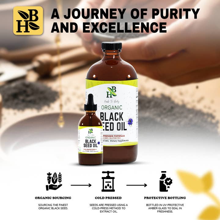 Herb To Body - Wholesale Oral Supplement/Vitamin - Organic Black Seed Oil (Cold-Pressed) - Bulk Wholesale Sizes16
