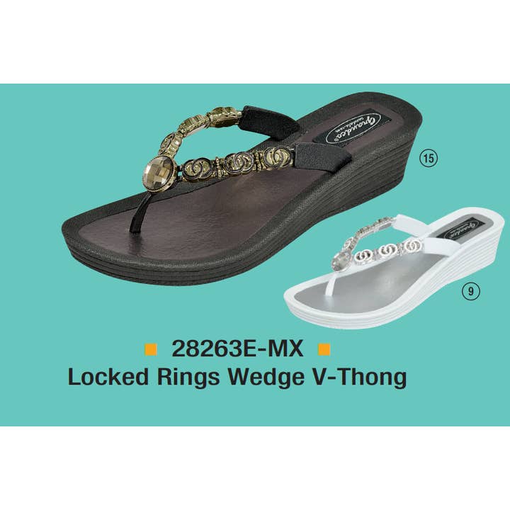 Låste ringe Wedge V-Thong, 6-11 for engroshandel hos Grandco Sandals