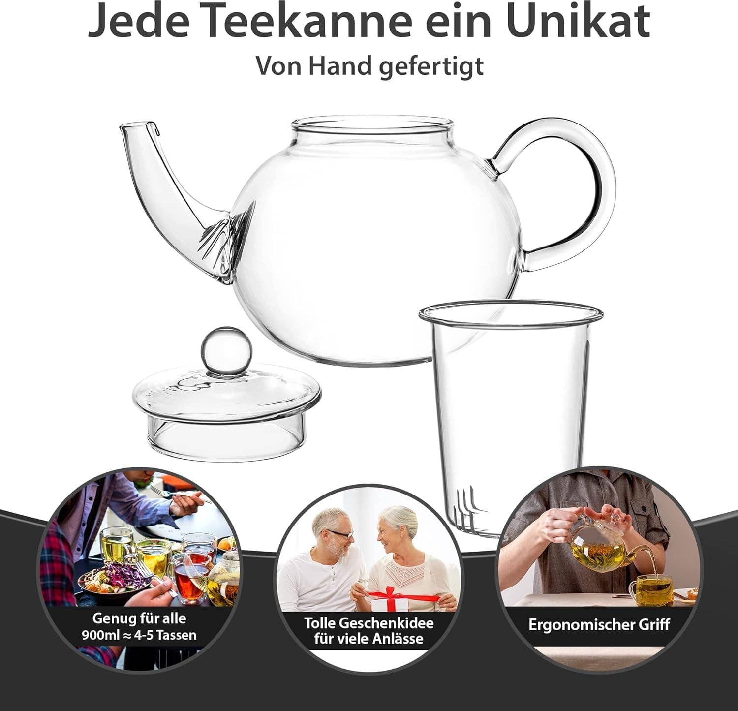 Biomatea - Vendita all'ingrosso Teiere - Teiera in vetro con filtro per tè & filtro in vetro 900ml2