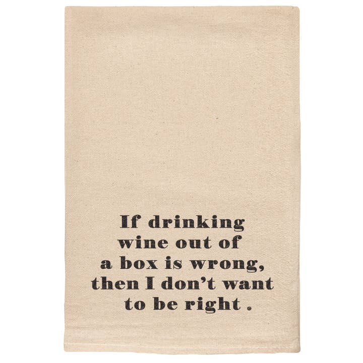 Boxed Wine comical, funny, & witty Kitchen Tea Towel for wholesale by ellembee gift
