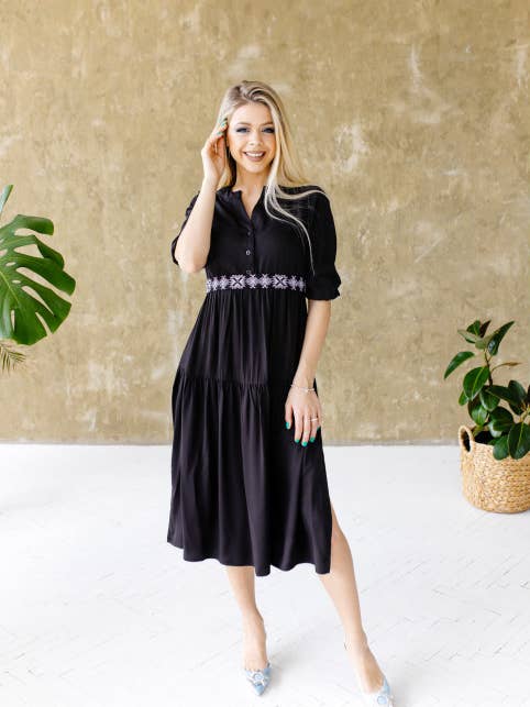 Vestido Arnika Negro Con Cinturón para venta al por mayor de Galychanka