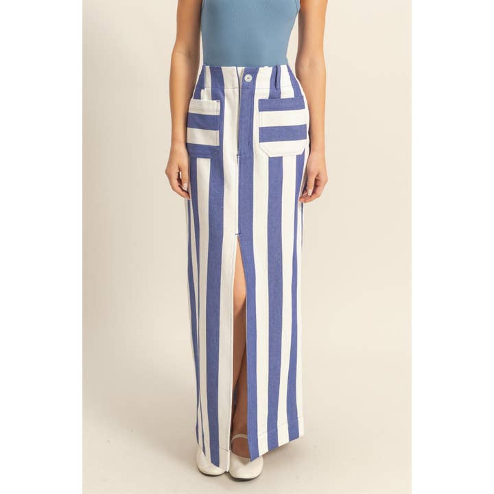 HYFVE - Wholesale Skirt - Women's - DZ25A701-Striped Pocket Detail Maxi Skirt
