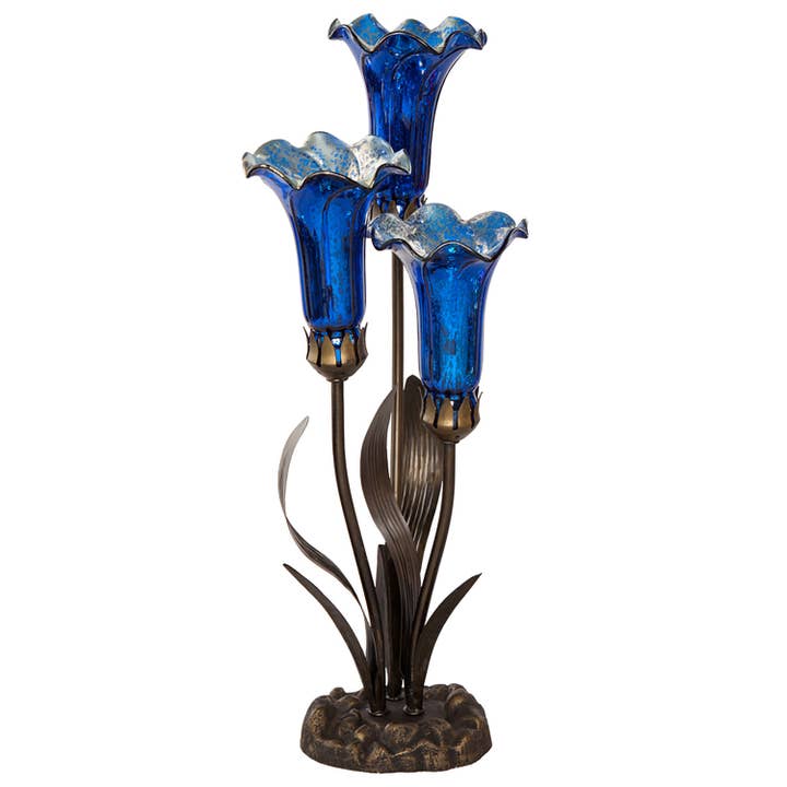 River of Goods - Wholesale Accent/Desk Lamp - 21"H Blue Mercury Glass 3 Lily Uplight Table Lamp