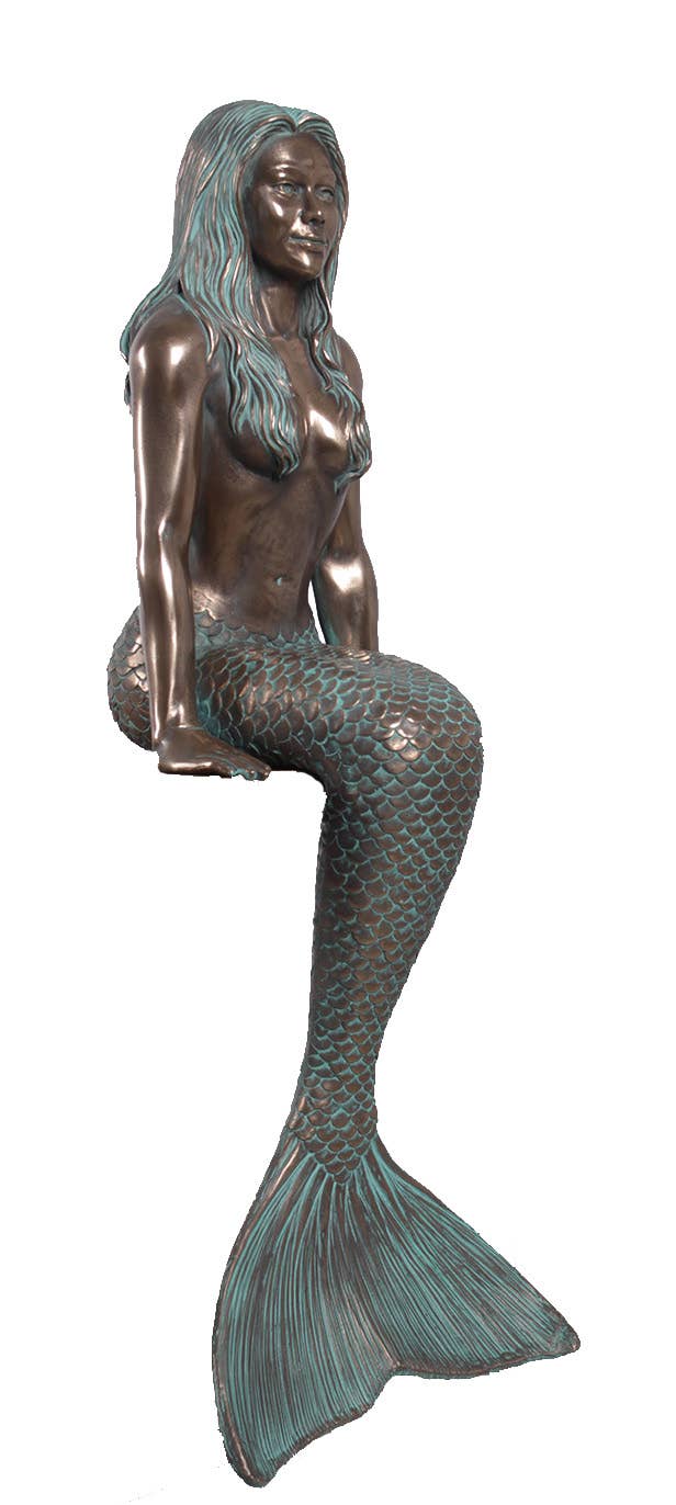 Nautical Tropical Imports - Wholesale Sculpture - Salma Pretty Mermaid Sitting by the Bay Verde Bronze 40"H1