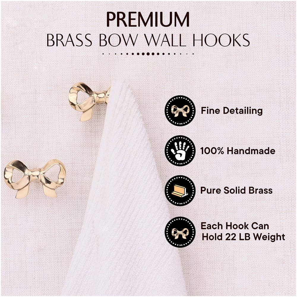 3 Piece Brass Bow Modern Coat Hooks Gold for wholesale on Faire1