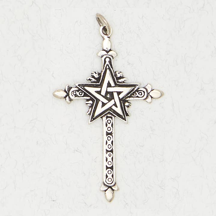 Sterling Silver Pendant - Pentacle on Cross for wholesale by Nirvana LLC