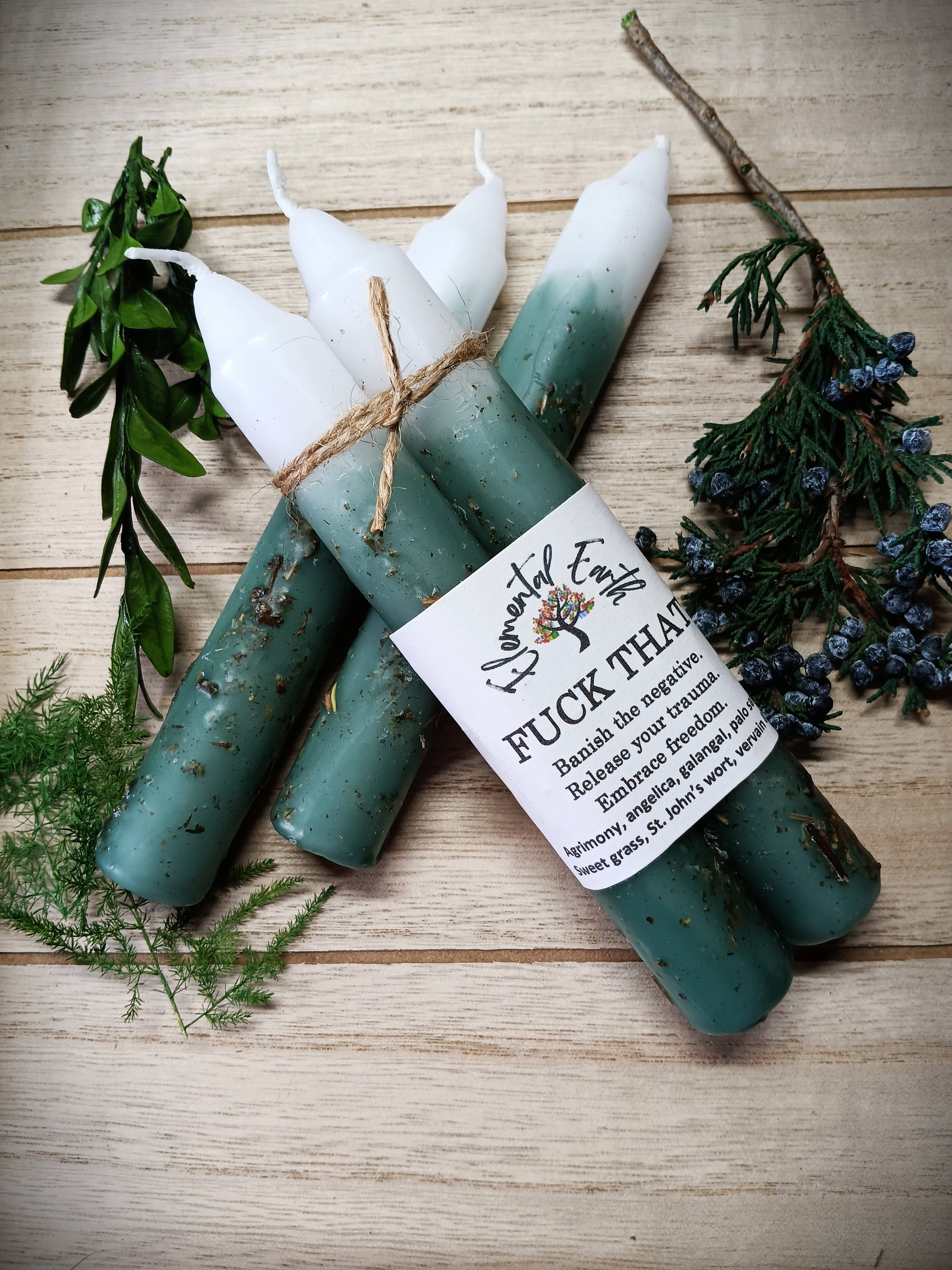 Elemental Earth Shop - Vente Bougies/bougeoirs coniques - Bougies d'intention à base de plantes Fuck That3