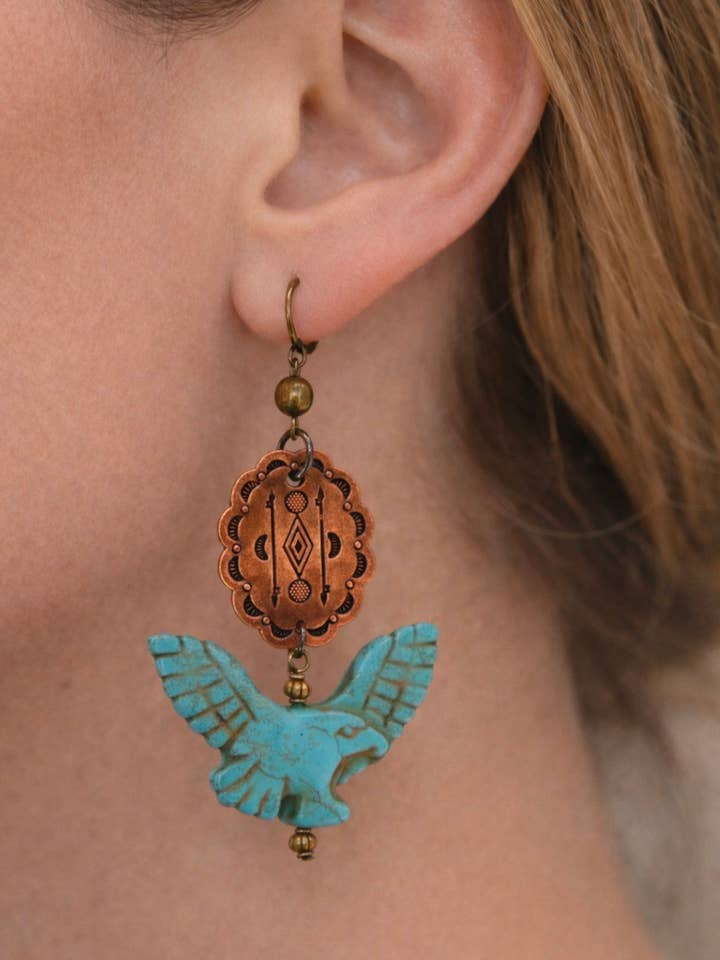 Concho & Eagle Earrings- Southwestern/western/fashion for wholesale by Savannah Hoffman Designs Artisan Jewelry