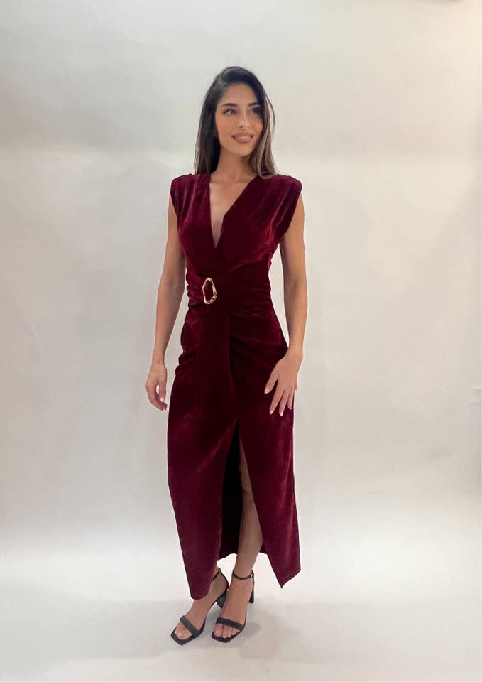 Julie d orleac - Wholesale Dress - Women's - Long Burgundy Velvet Dress1