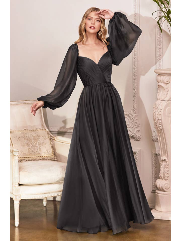 Ladivine by Cinderella Divine - Wholesale Gown - Women's - Long Sleeve Iridescent Chiffon A-line dress