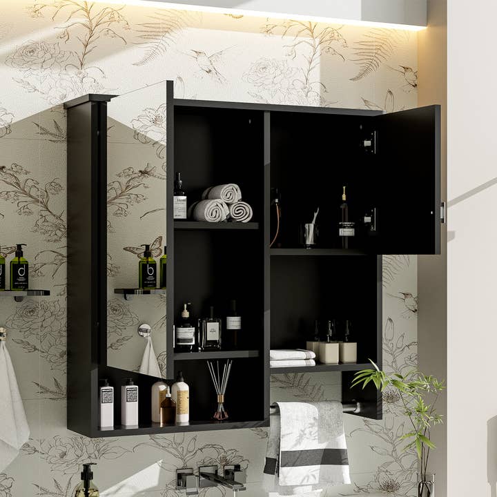 39F Inc. - Wholesale Cabinet - 29x28in Black Wall Mounted Bathroom Cabinet with Mirror2