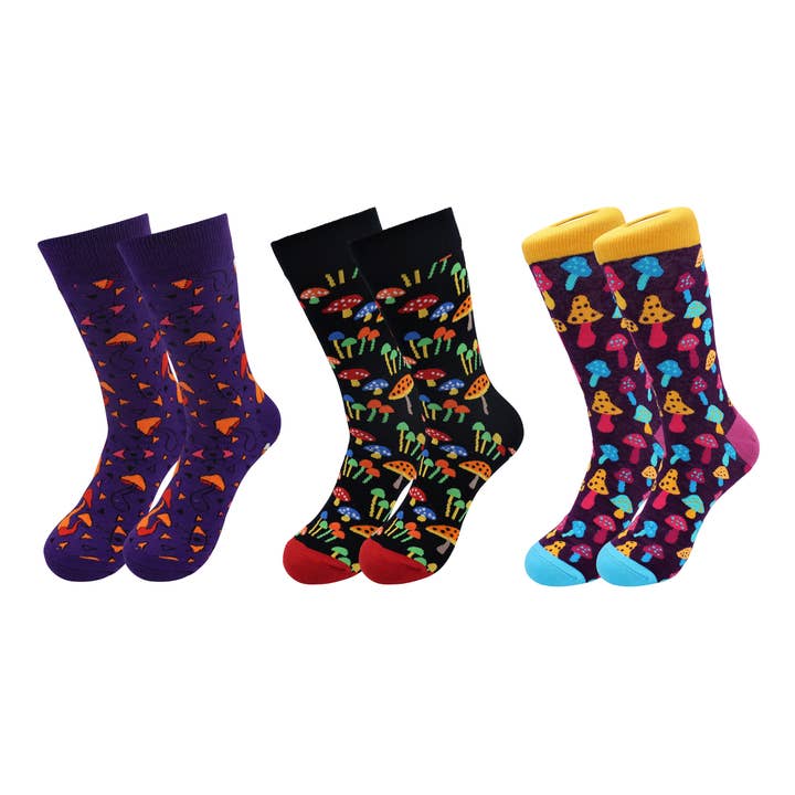 Trippy Cotton Comfy Happy Funny Mushroom & Fungus Socks for wholesale by Real Sic