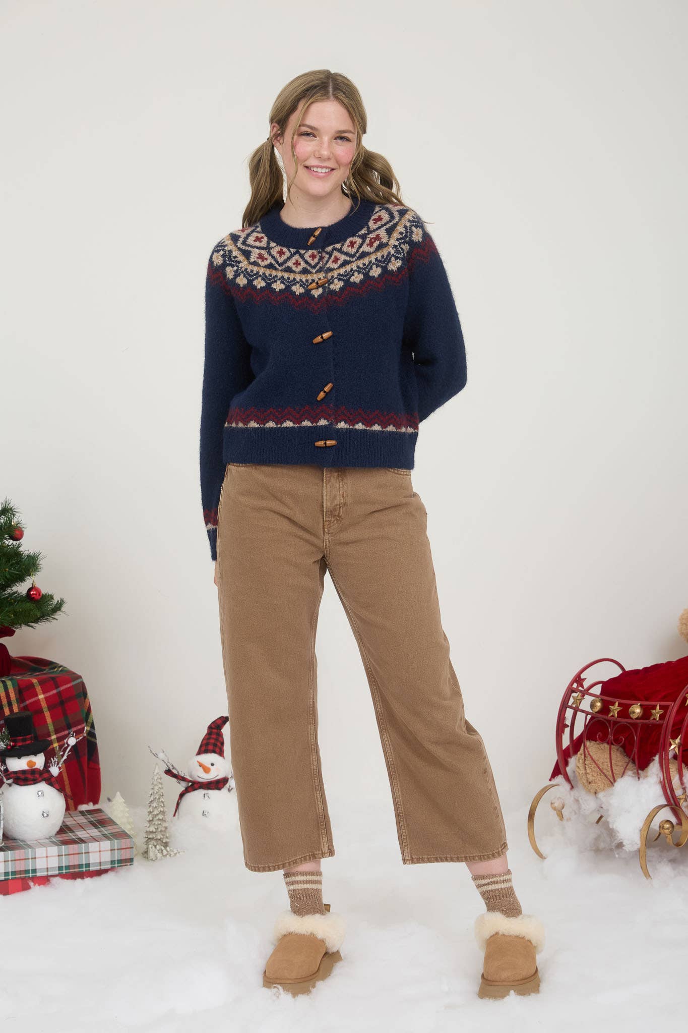 Blu Pepper - Wholesale Cardigan - Women's - FAIRE ISLE TOGGLE BUTTON KNIT CARDIGAN SWEATER4