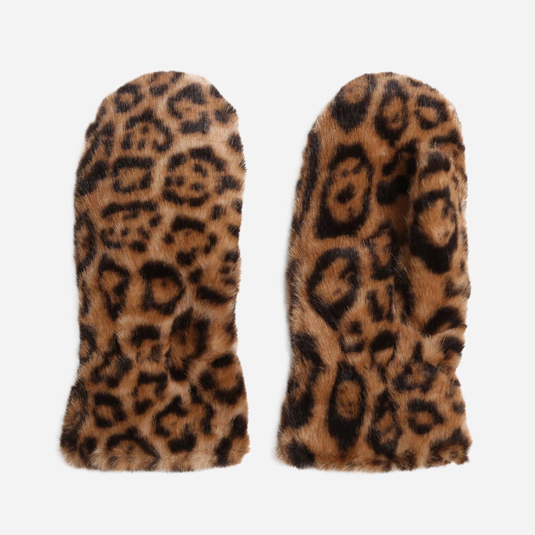  ASSORTED COLORS Leopard Print Faux Fur Winter Mittens for wholesale on Faire1