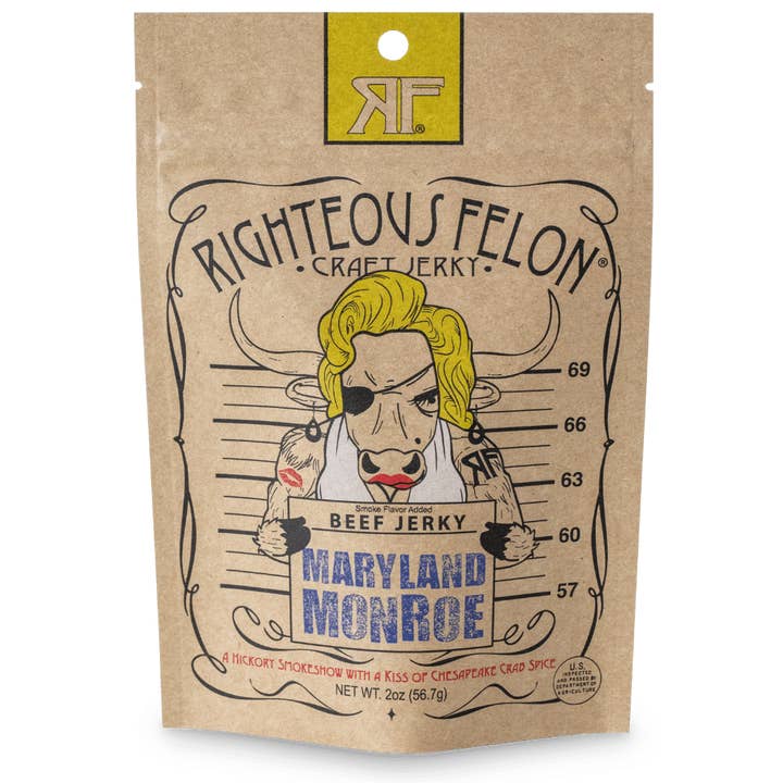 Righteous Felon Maryland Monroe Beef Jerky 2oz for wholesale by Righteous Felon Craft Jerky