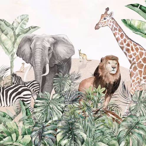 Les Panoramiques - Wholesale Wallpaper - Zebra, Lion, Giraffe & Elephant Panoramic Wallpaper3