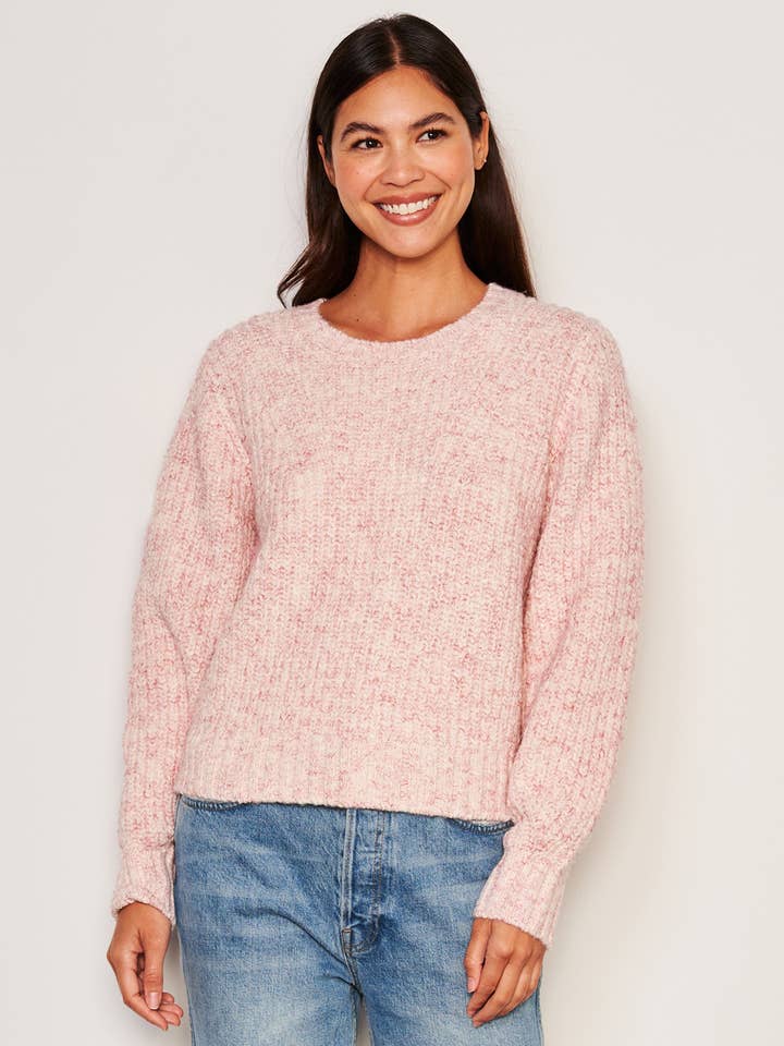 Sundry Rib Transfer Crew Neck Sweater in Guava for wholesale by Sundry Clothing