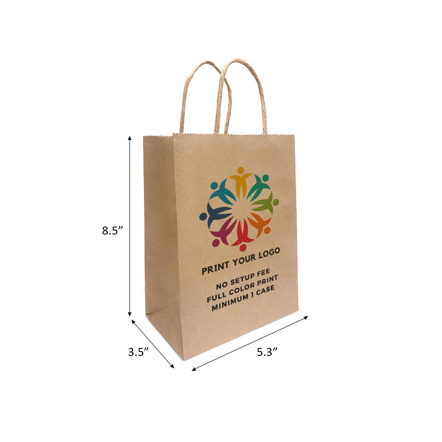 Kis Paper - Wholesale Gift Bag - Custom Print Gem 5.3"x3.5"x8.5" Kraft Paper Bags