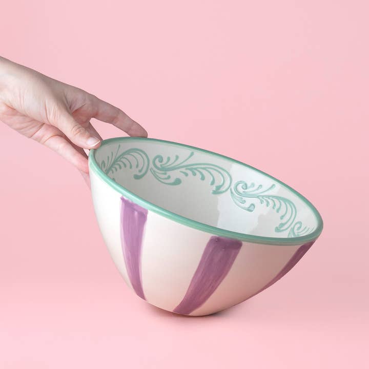 Alfar Tierra Cocida - Venta al por mayor Bol de mesa - Artisanal Ceramic Serving Bowl 1.5L Green & Violet ESMERALDA3