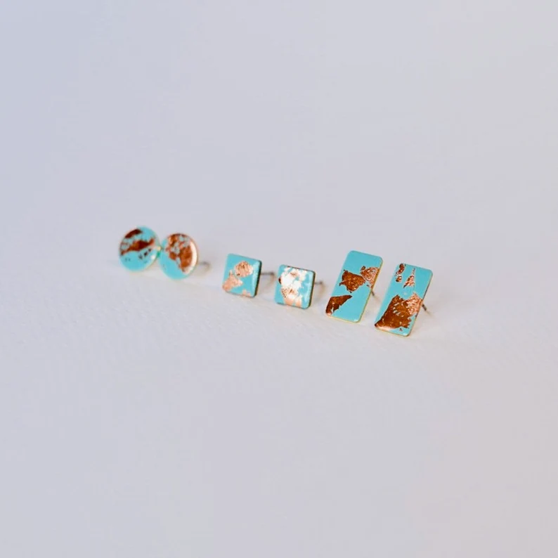 Copper Bee - Vendita all'ingrosso Orecchini a bottone - Borchie in foglia rame e smalto - Collezione Copper Glow2