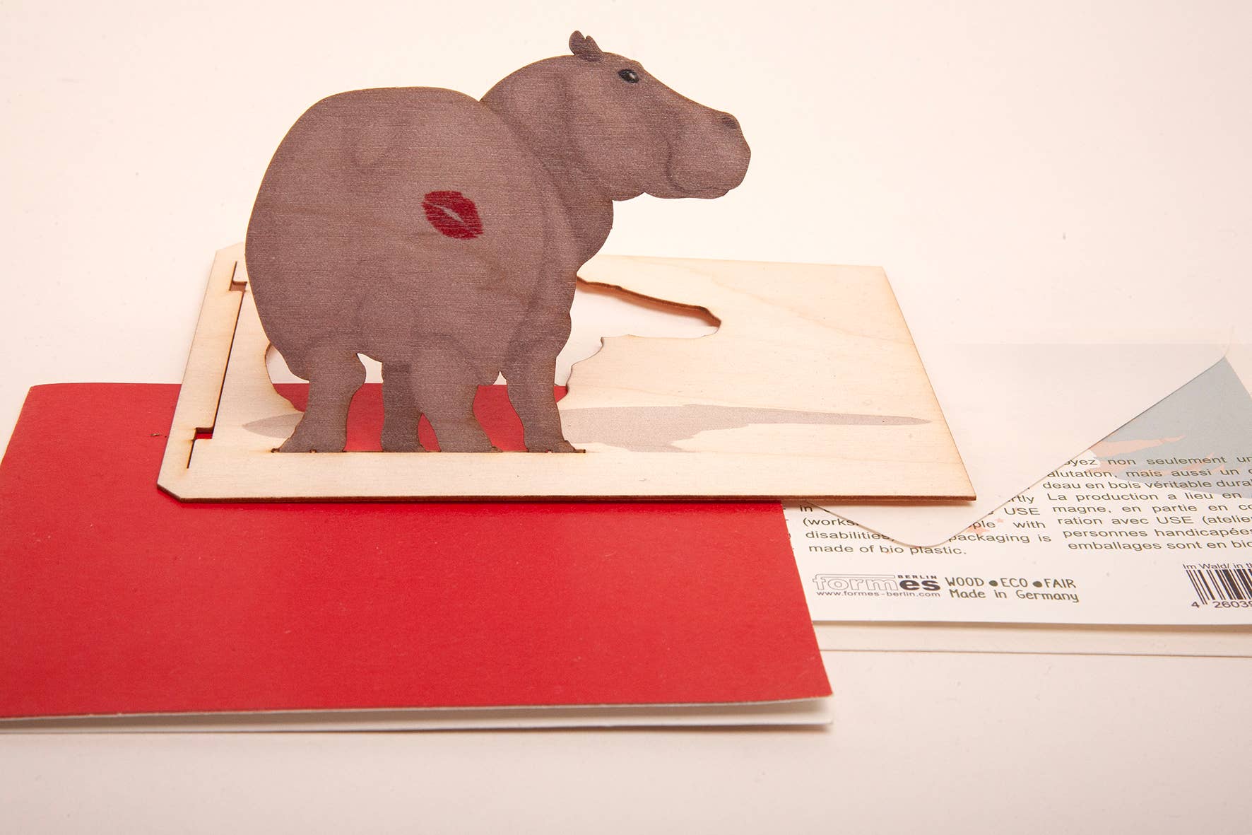 Formes Berlin GbR – Engroshandel Fødselsdagskort – Hippopotamus – træhilsen med popup-motiv til at sætte fast0