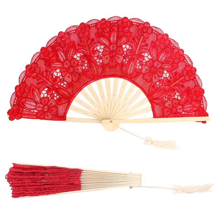 SP Sophia Collection - Wholesale Handheld Folding Fan - Spanish Victorian Floral Chantilly Lace Fan with Mini Tassel6