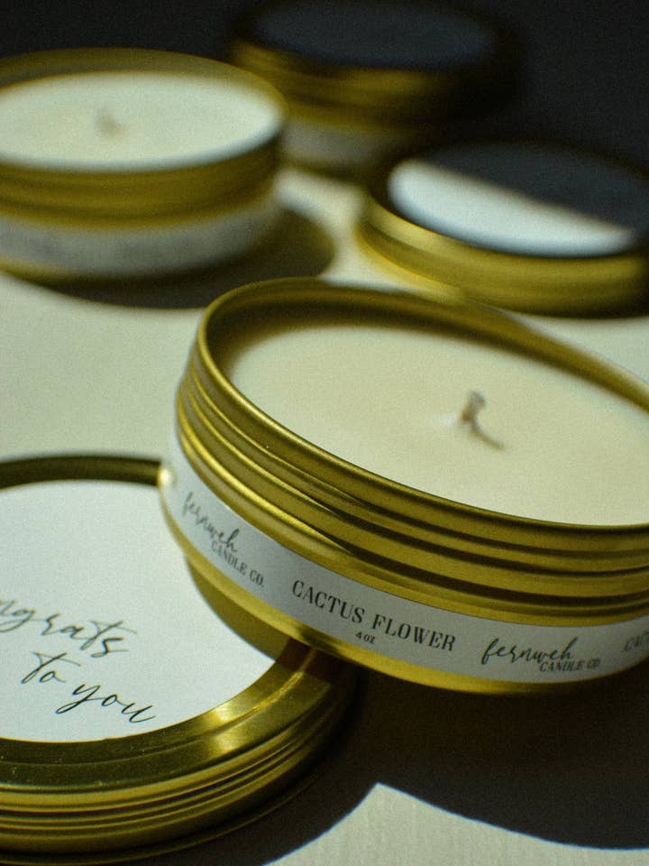 Cactus Flower Tin for wholesale by Fernweh Candle Co.