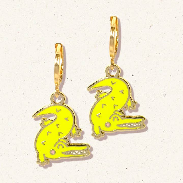 Alligator Huggie Hoop Earrings for wholesale by Sleepy Mountain