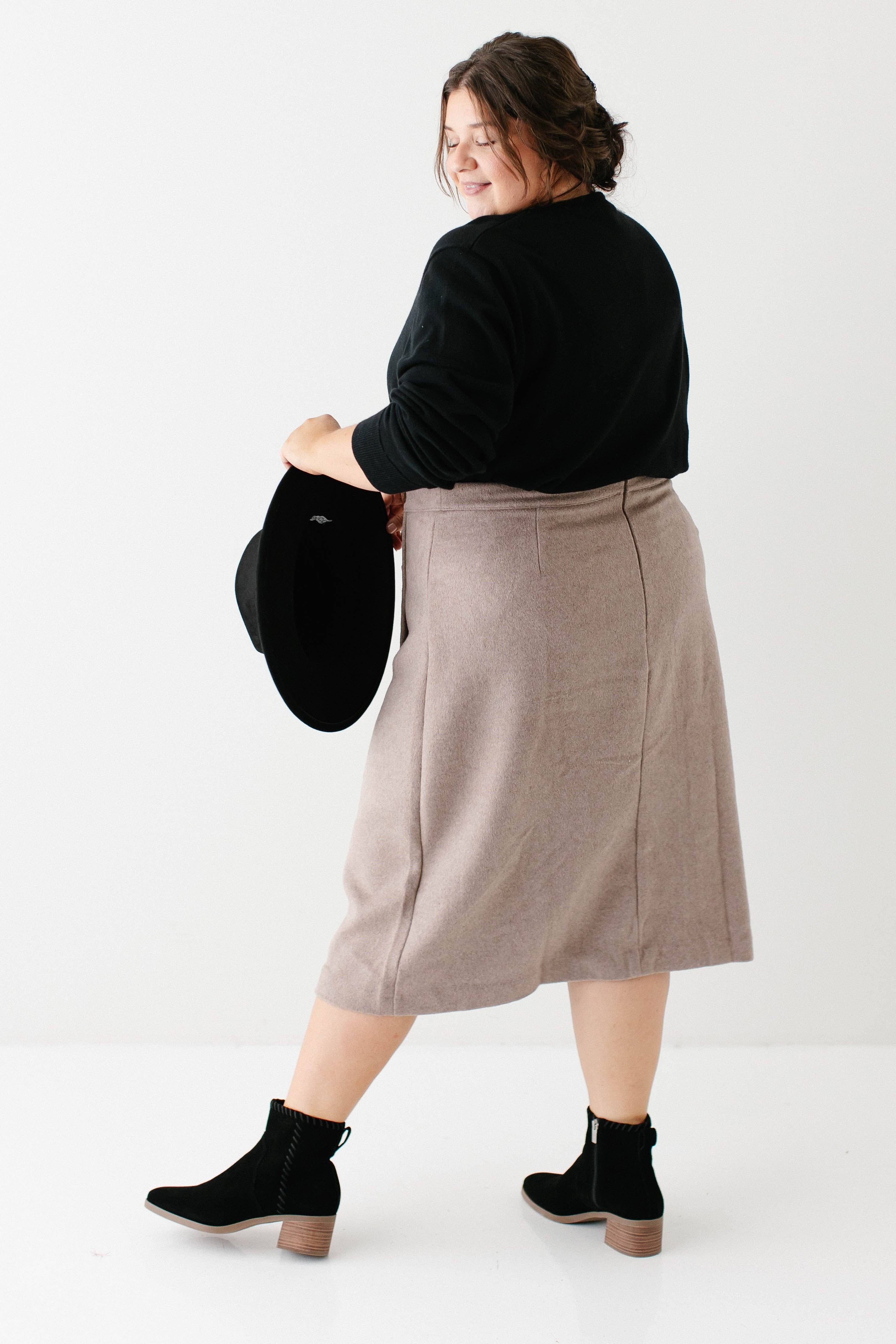 Warmes Taupe 'Charlotte' Wollmischung A-Linien-Rock ENDGÜLTIGER VERKAUF für den Großhandel auf Faire3