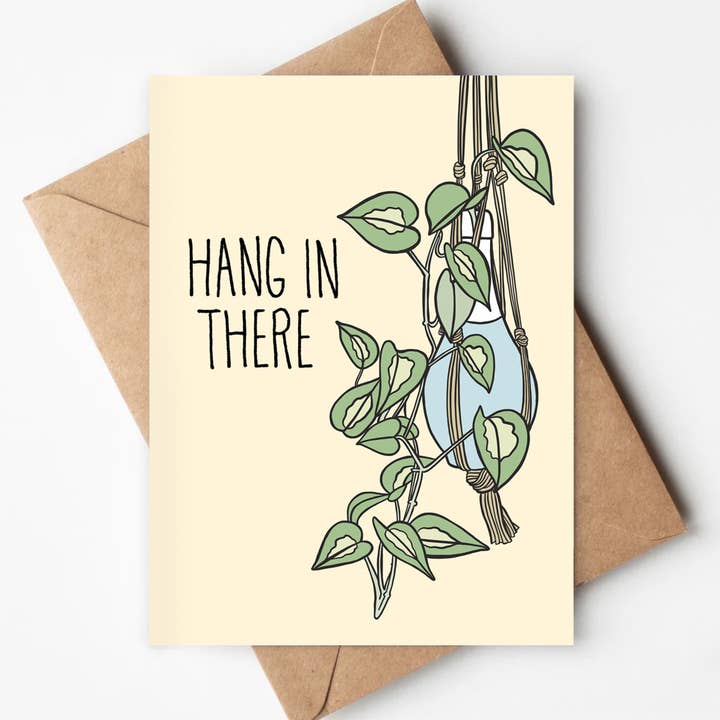 Hang In There Eco-friendly Card Thinking of You Plant Pun for wholesale by Jenna's Doodles