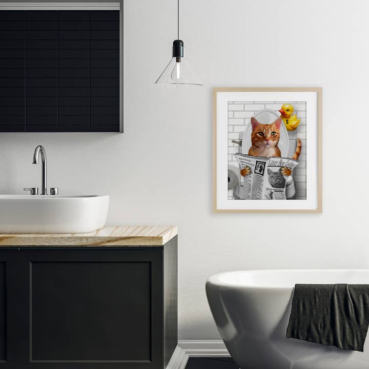 Stupell Industries - Wholesale Wall Sign - Cat on Toilet with Ducky - Print Under Glass Wall Art4
