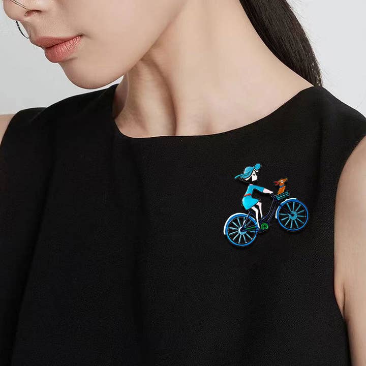 Blue Bicycle Girl Alloy Pin PA4880 for wholesale on Faire1