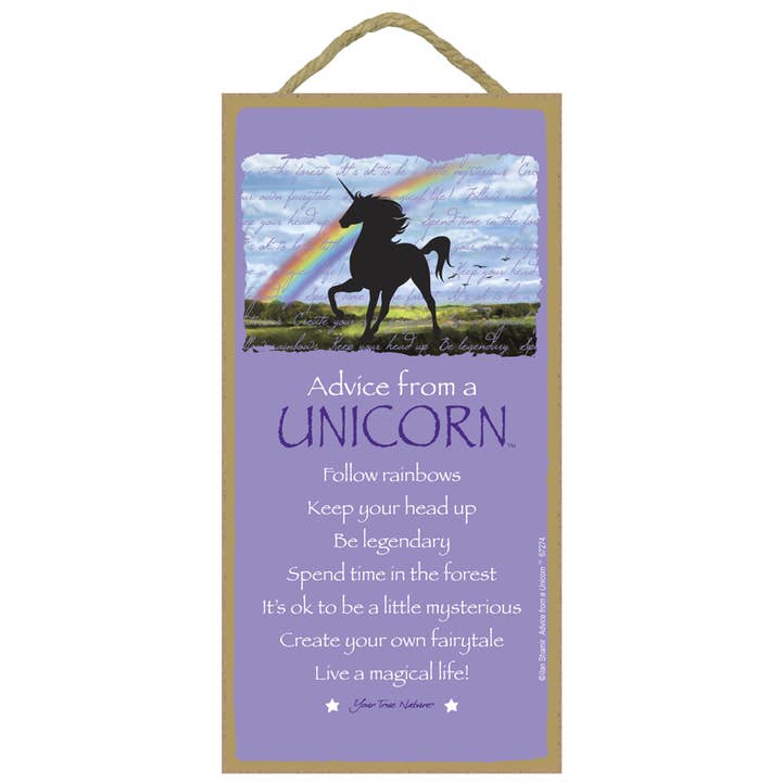 Unicorn / Advice From - 5" x 10" wood plaque, sign - license for wholesale by SJT Enterprises, Inc.