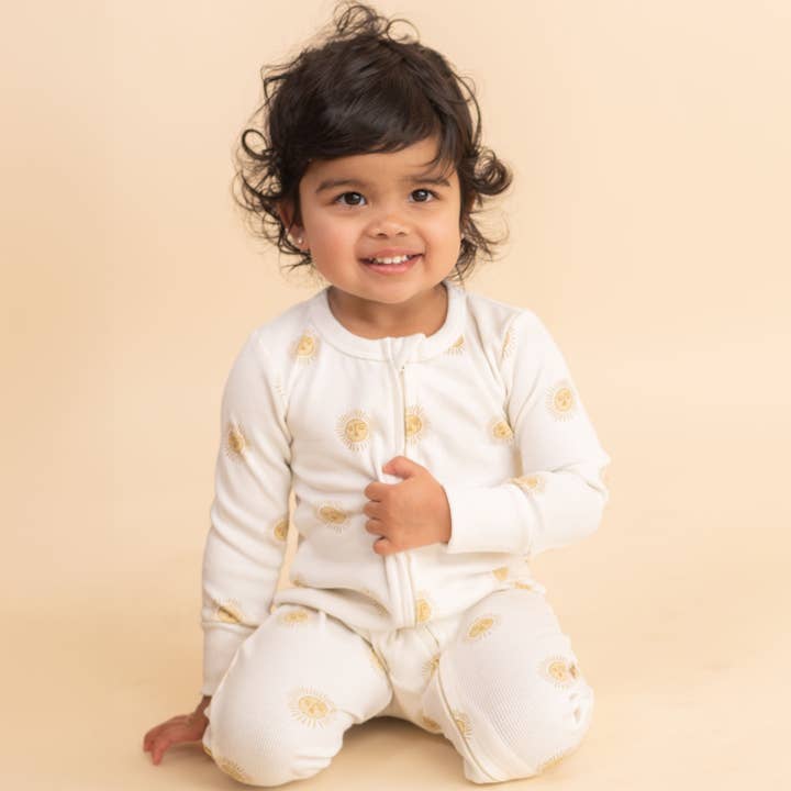 Organic 2-Way Zip Romper - Summer Sun for wholesale by Makemake Organics