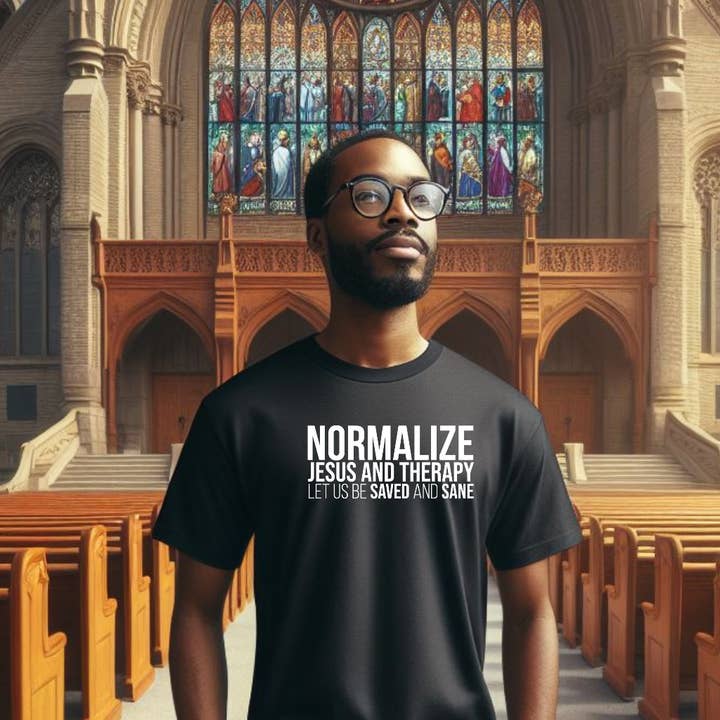 Jesus and Therapy T-Shirt, schwarz für den Großhandel von The Black Tee Xchange