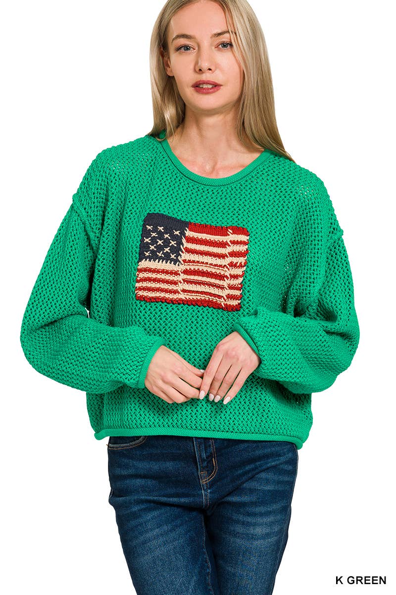 42POPS - Wholesale Knit Sweater - Women's - 1029 4th of July American Flag Crew Neck Sweater SI-280457