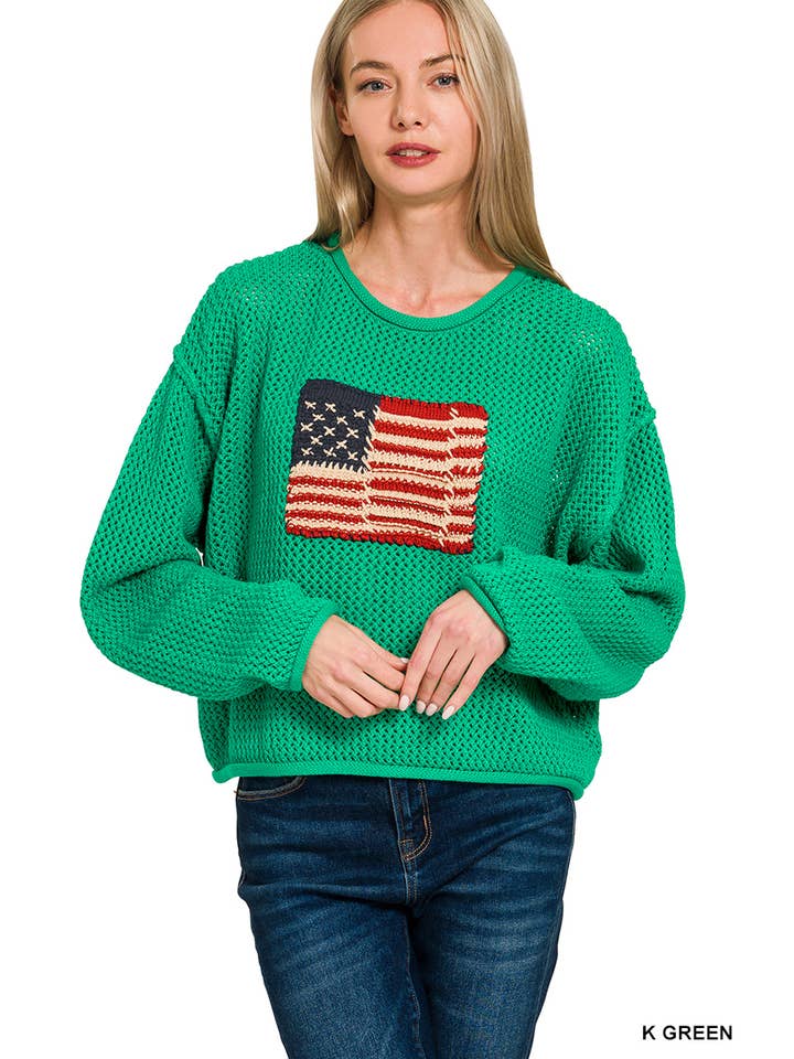 42POPS - Wholesale Knit Sweater - Women's - ...._ SI-28045 4th of July American Flag Crew Neck Sweater7