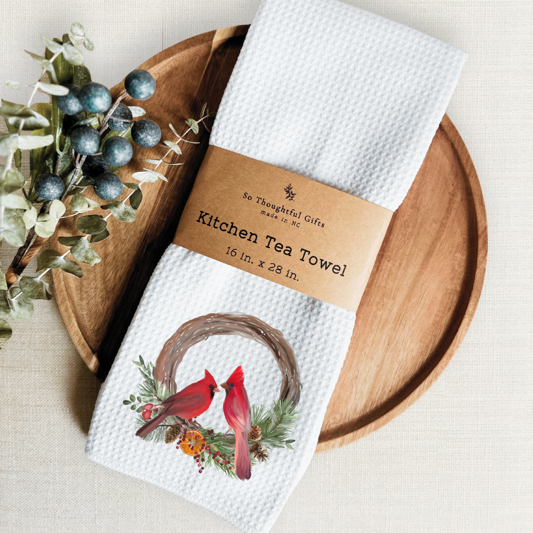 So Thoughtful Gifts – Toalha de chá por atacado – Pano de Cozinha de Natal - Grinalda de Cardeal | Pano de Cozinha3