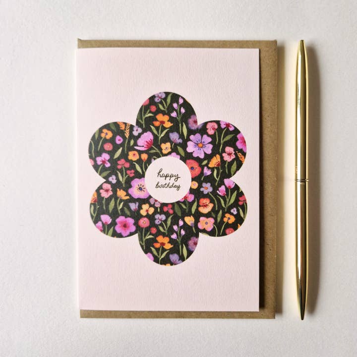 Happy Birthday Flower - Watercolour Illustration - A6 Card for wholesale by Anna Lau Art