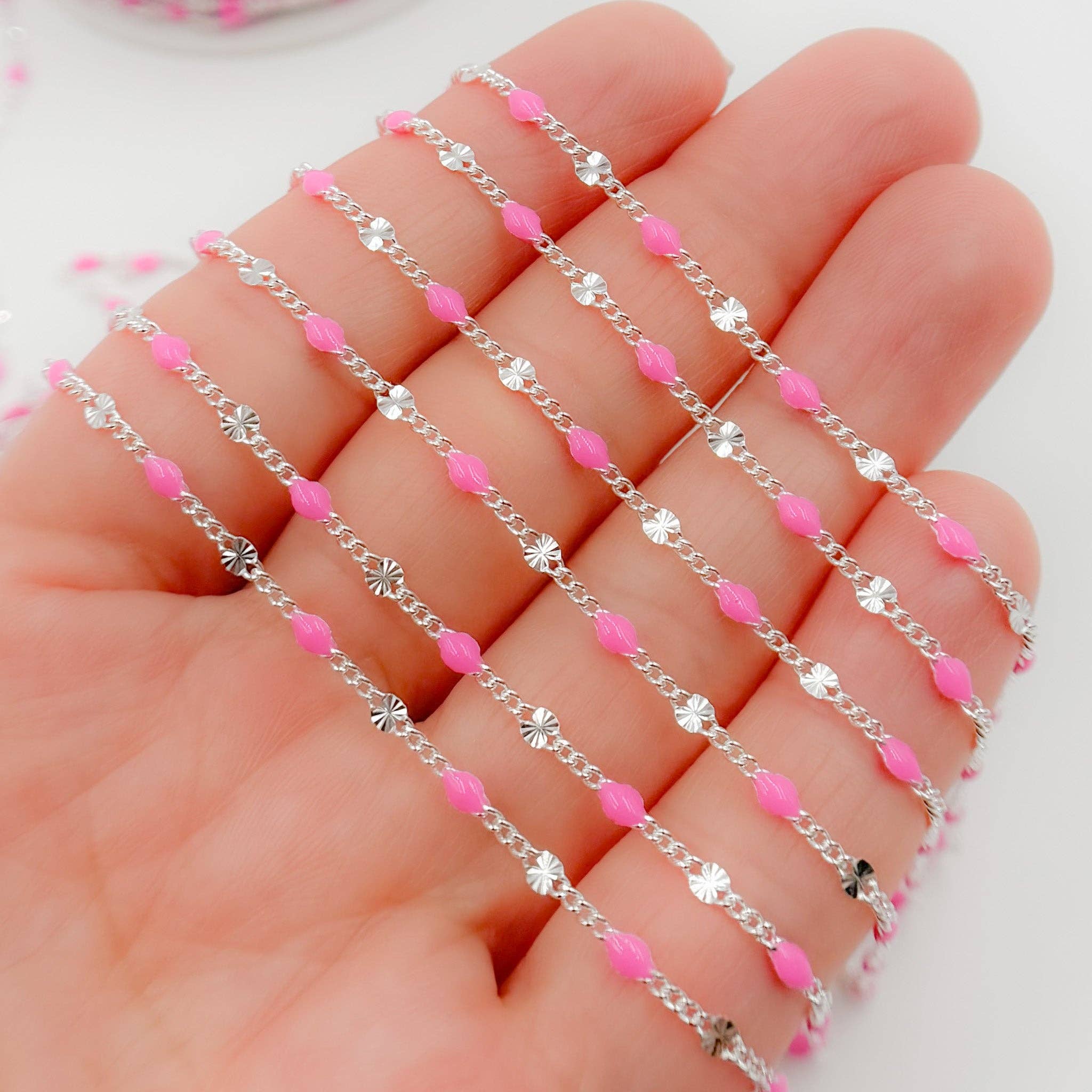 Jewels & Chains - Venta al por mayor Collares de cadenas y eslabones - V269PKSS. Cadena de eslabones Marina de esmalte color rosa de plata de ley2