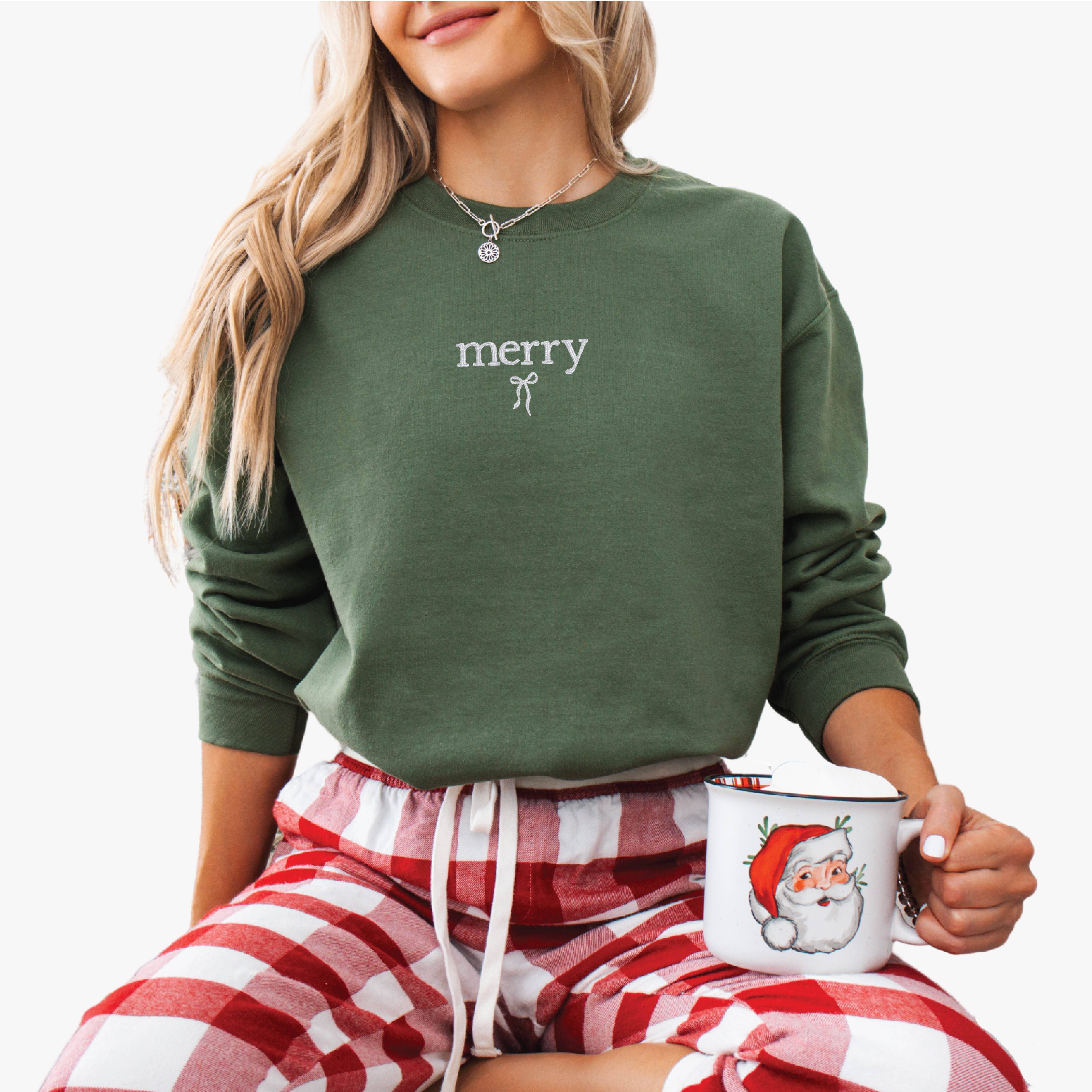 P E T I T R U E – Großhandel Sweatshirt mit Grafikdruck – Damen – Besticktes Weihnachts-Sweatshirt Holiday Crewneck Merry Bow4