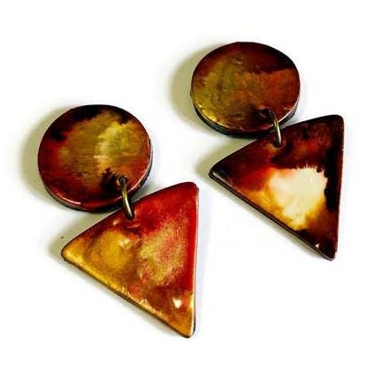 Jordnära geometriska dinglande örhängen handgjorda och målade för wholesale av Sassy Sacha Jewelry