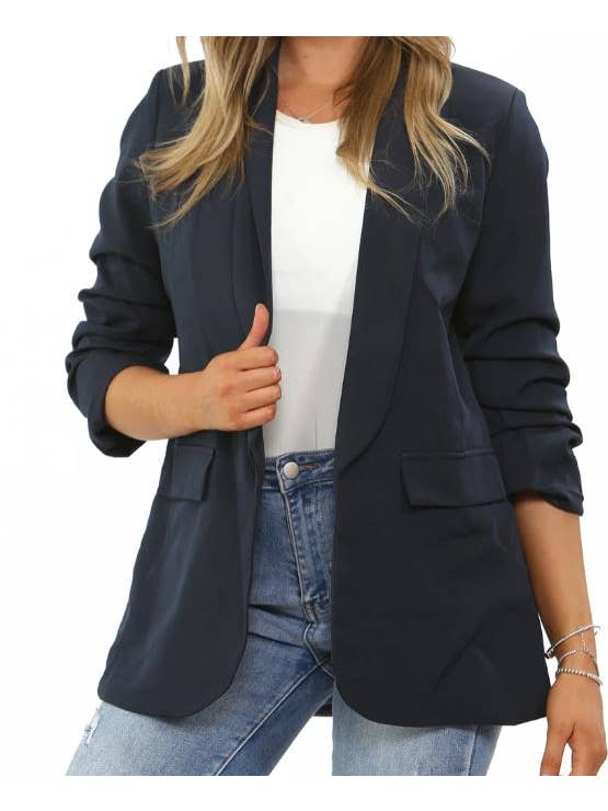 Kurt Muller - Wholesale Blazer - Women's - Oversized Rouched Sleeve Blazer