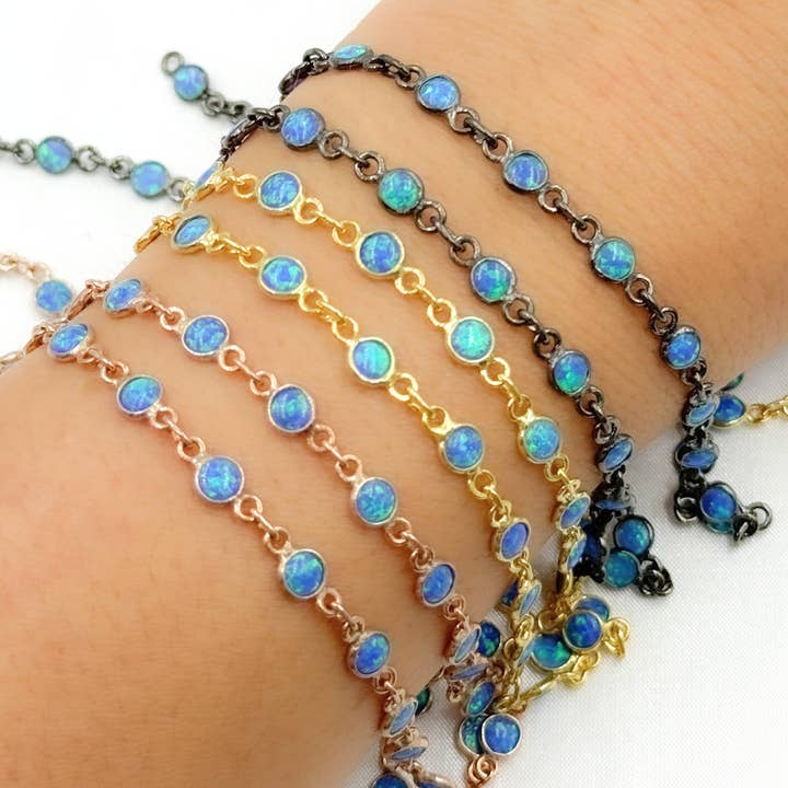 Jewels & Chains - Wholesale Link & Chain Necklace - Created Blue Opal Round Shape Connected Chain. CBO8