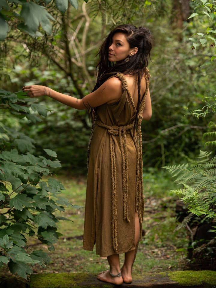 Arya Clothing - Wholesale Dress – Women's - Raw Bohemian Frayed Dress - Khaki2