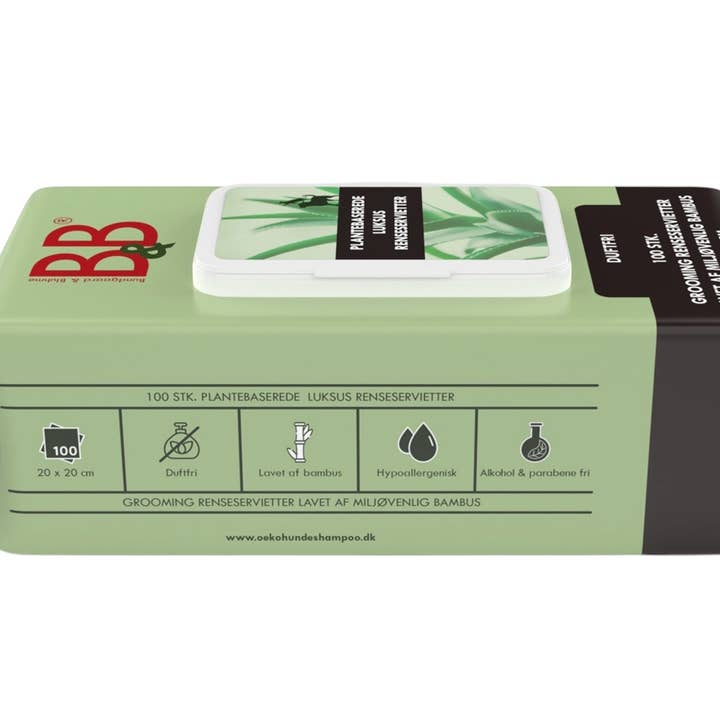 B&B Økologisk Hundeshampoo – Engroshandel Pelsplejeprodukter til kœledyr – Hund – B&B Bambus Renseservietter1