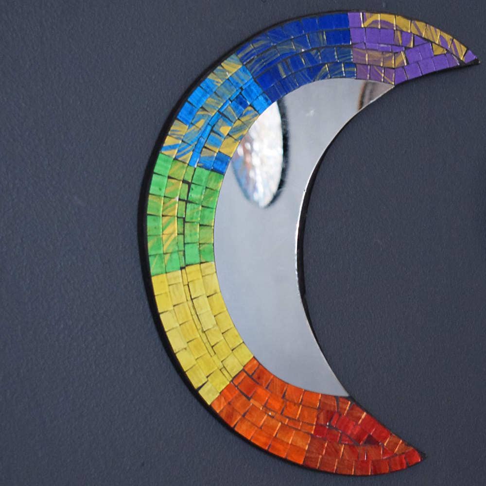 Shared Earth - Wholesale Wall Mirror - Mirror Moon Shape Recycled Glass Mosaic Rainbow 24 x 30cm1