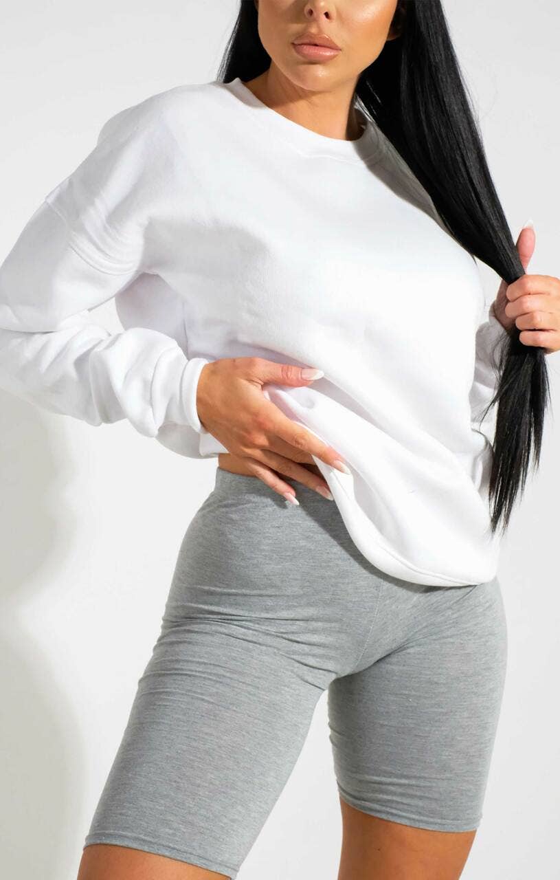 Femme Luxe – wholesale Sweatshirt – Women's – White Oversized Crew Neck Rib Cuff & Hem Long Sleeve Sweatshirt - Melanie4